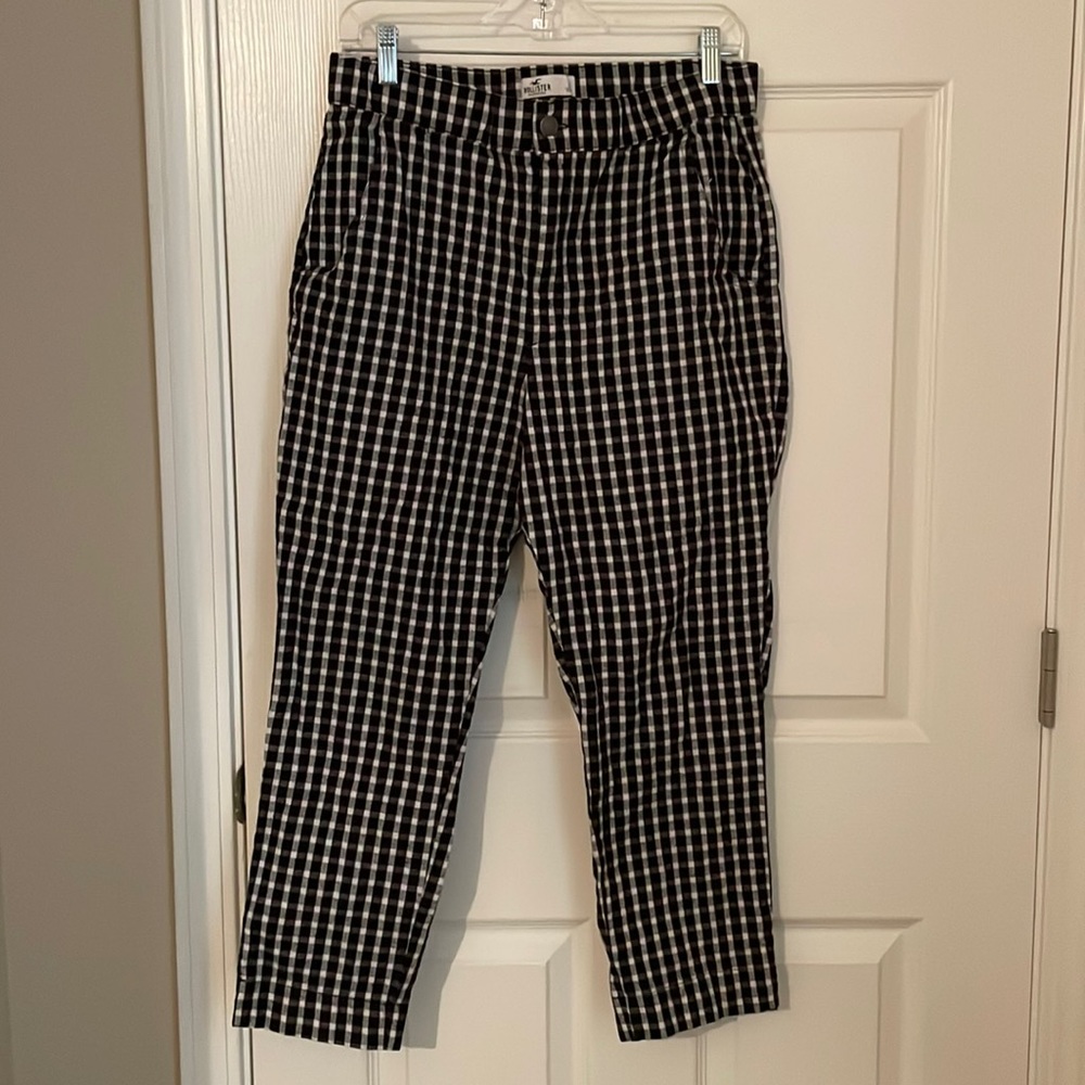 High waisted straight leg plaid pants